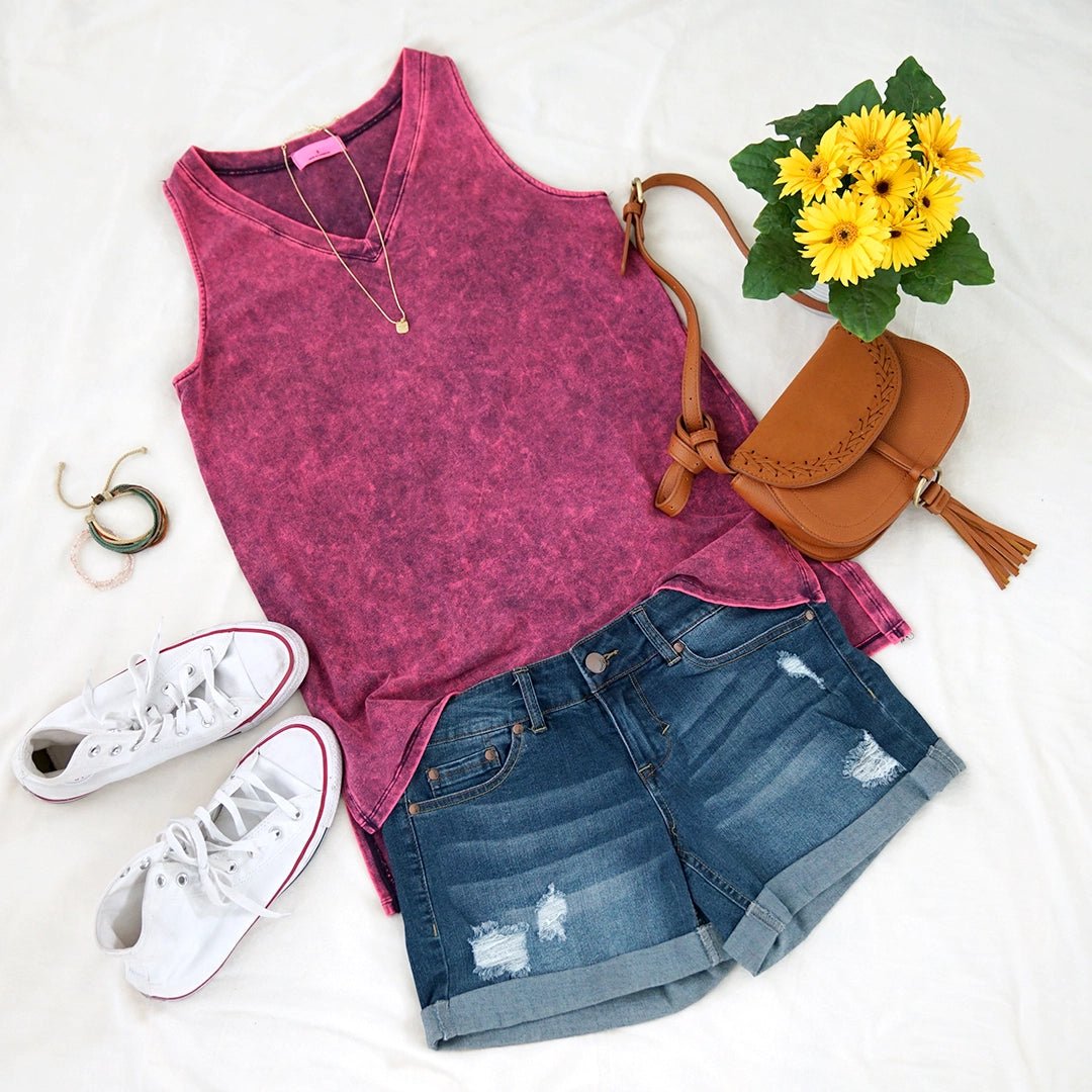 Washed V - Neck Plus Tank Top - Amyliz Collections