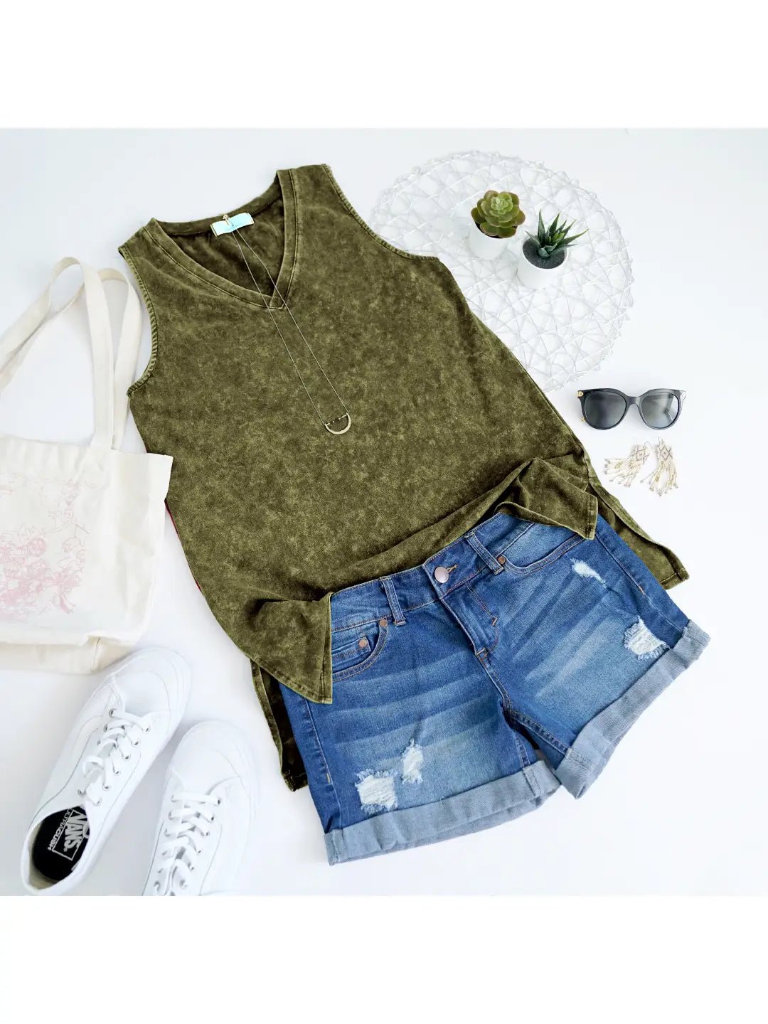 Washed V - Neck Plus Tank Top - Amyliz Collections