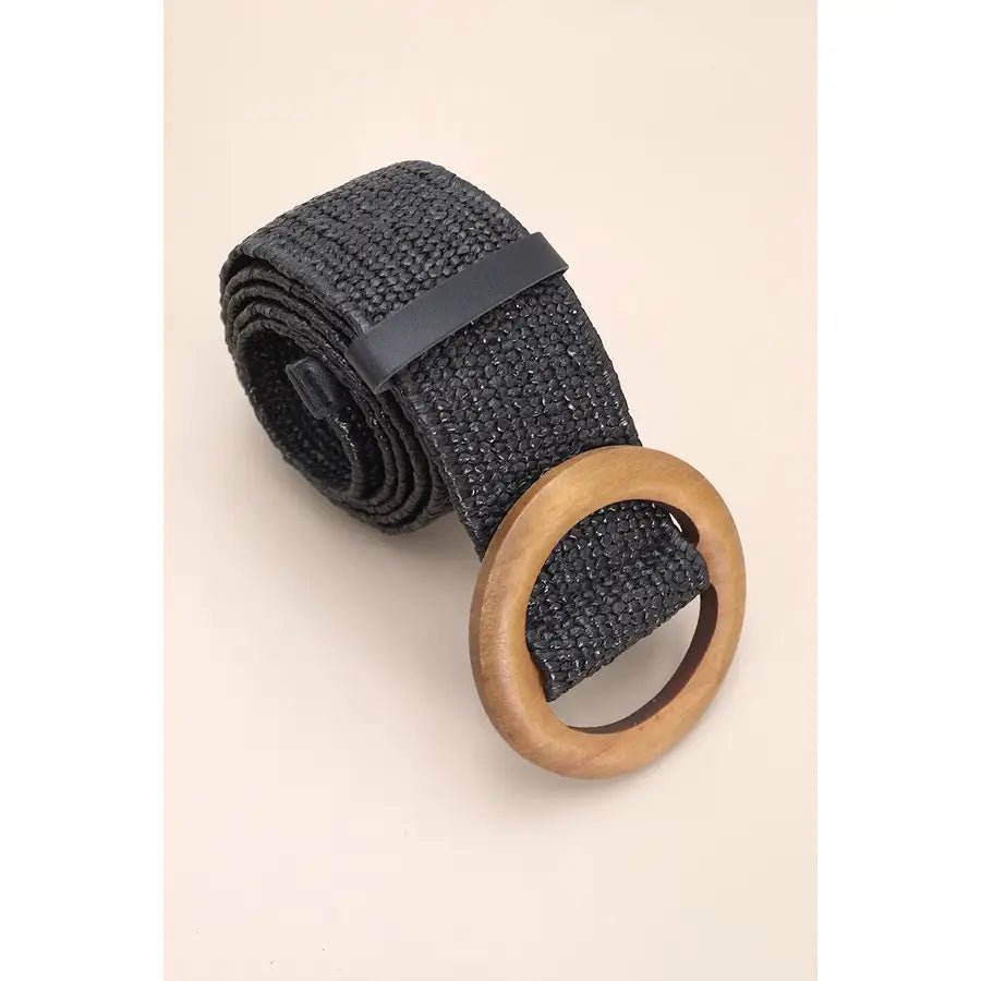 Wooden Buckle Woven Rattan Stretch Waist Belt - Amyliz Collections