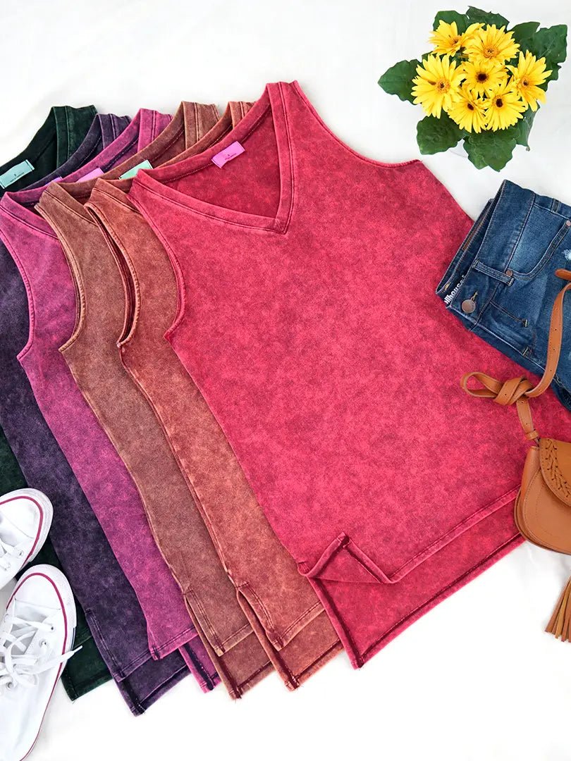 Washed V - Neck Plus Tank Top - Amyliz Collections