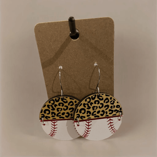 Baseball Split Dangle Earrings - Maple Wood - Amyliz Collections