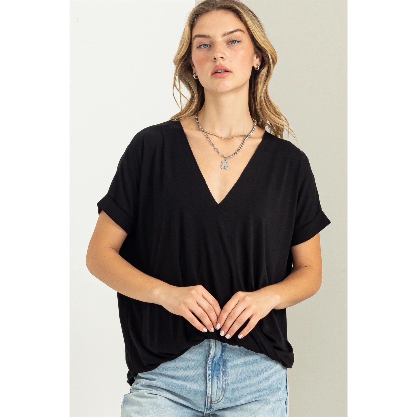 Short Sleeve Surplice Top - Amyliz Collections