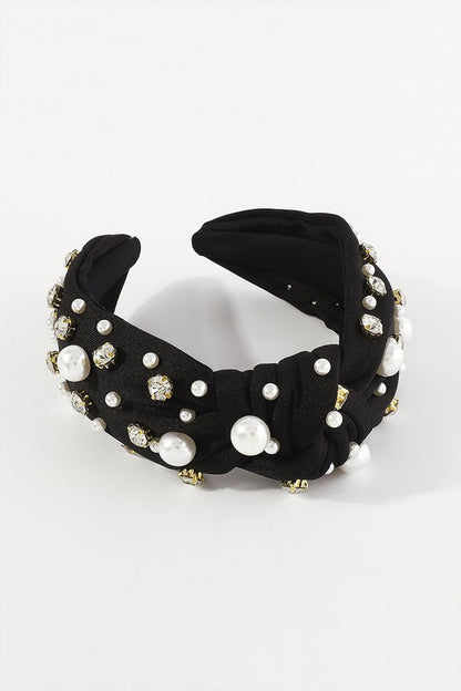 Luxury Rhinestone Pearl TopKnot Baroque Headband