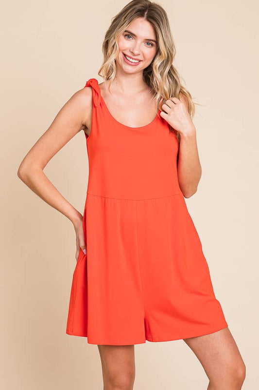 Shoulder Knot Baggy Romper: Scarlet