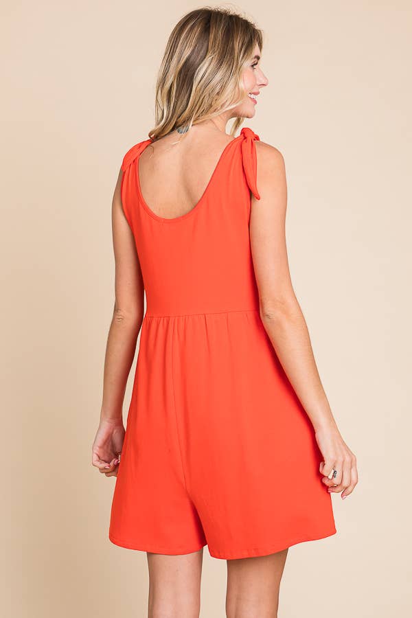 Shoulder Knot Baggy Romper: Scarlet