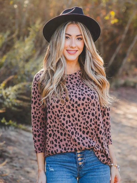 3/4 Sleeve Alex Top: Cheetah