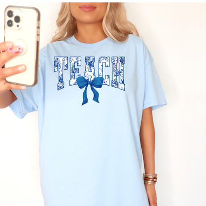 Blue Floral Teach Tee