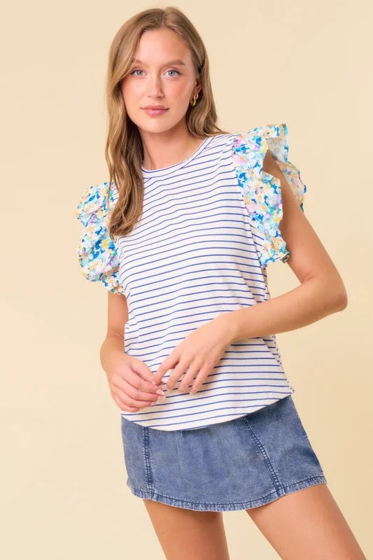 Ruffle Sleeve Stripe Top