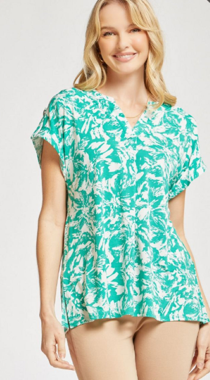 Lyla Cap Sleeve Top - Green Floral