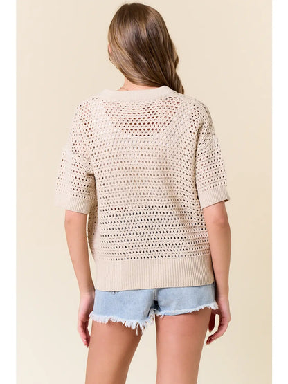 Short Sleeve Open-Knit Sweater Top