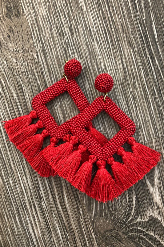 Ellie Fringe Earrings - Red