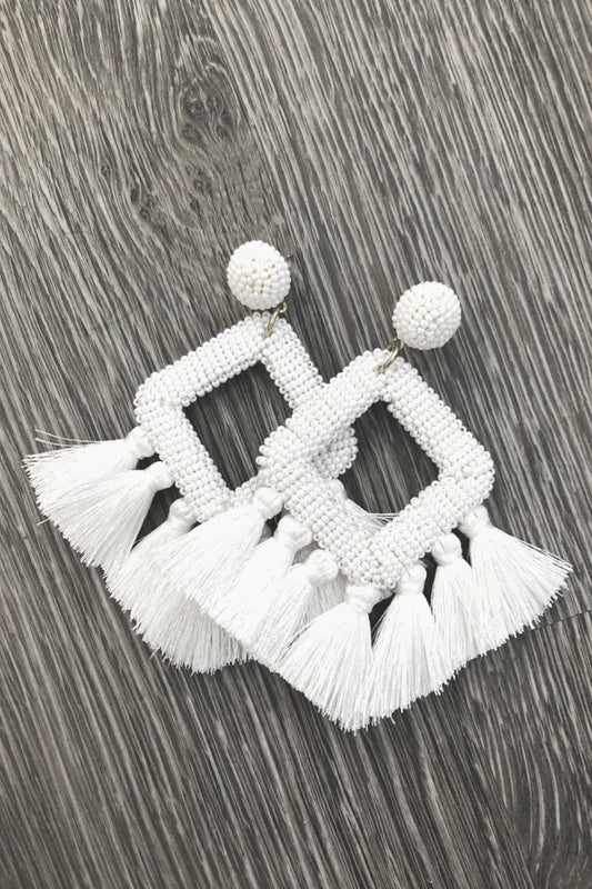 Ellie Fringe Earrings - White - Amyliz Collections