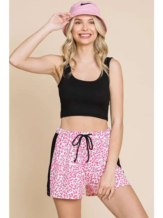 Contrast Strip Drawstring Shorts - Flamingo Pink