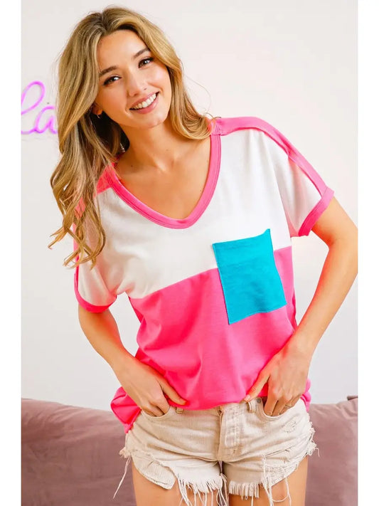 French Terry Color Block with Contrast Pocket Top