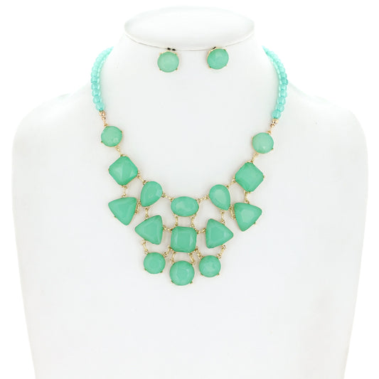 Gemstone Cluster Bib Resin Beaded Statement Necklace Set