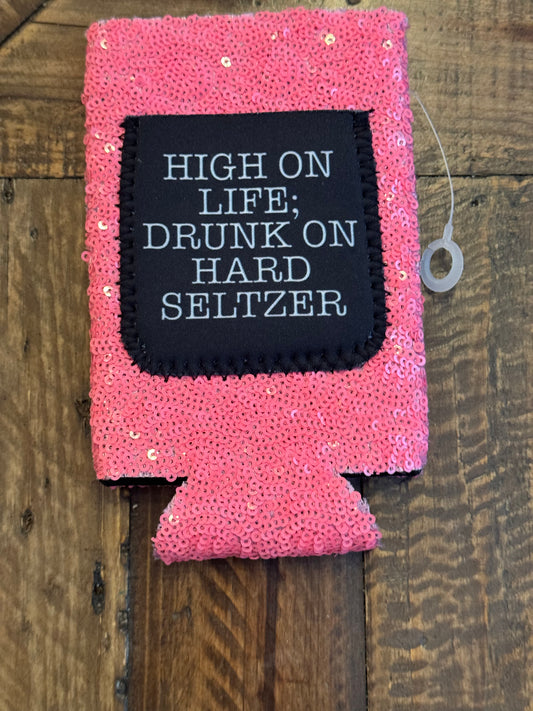 Drunk on Hard Seltzer Sequin Slim Can Cooler