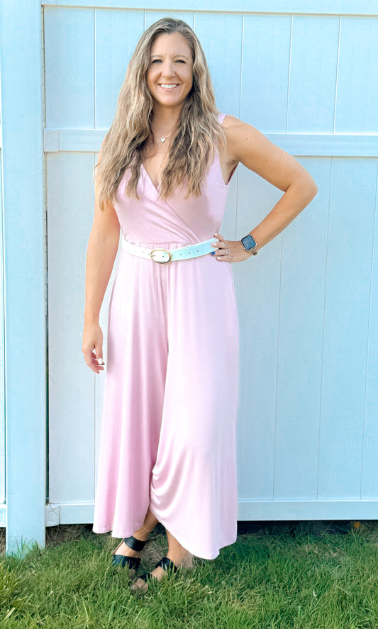 Jersey Surplice Jumpsuit - Mauve