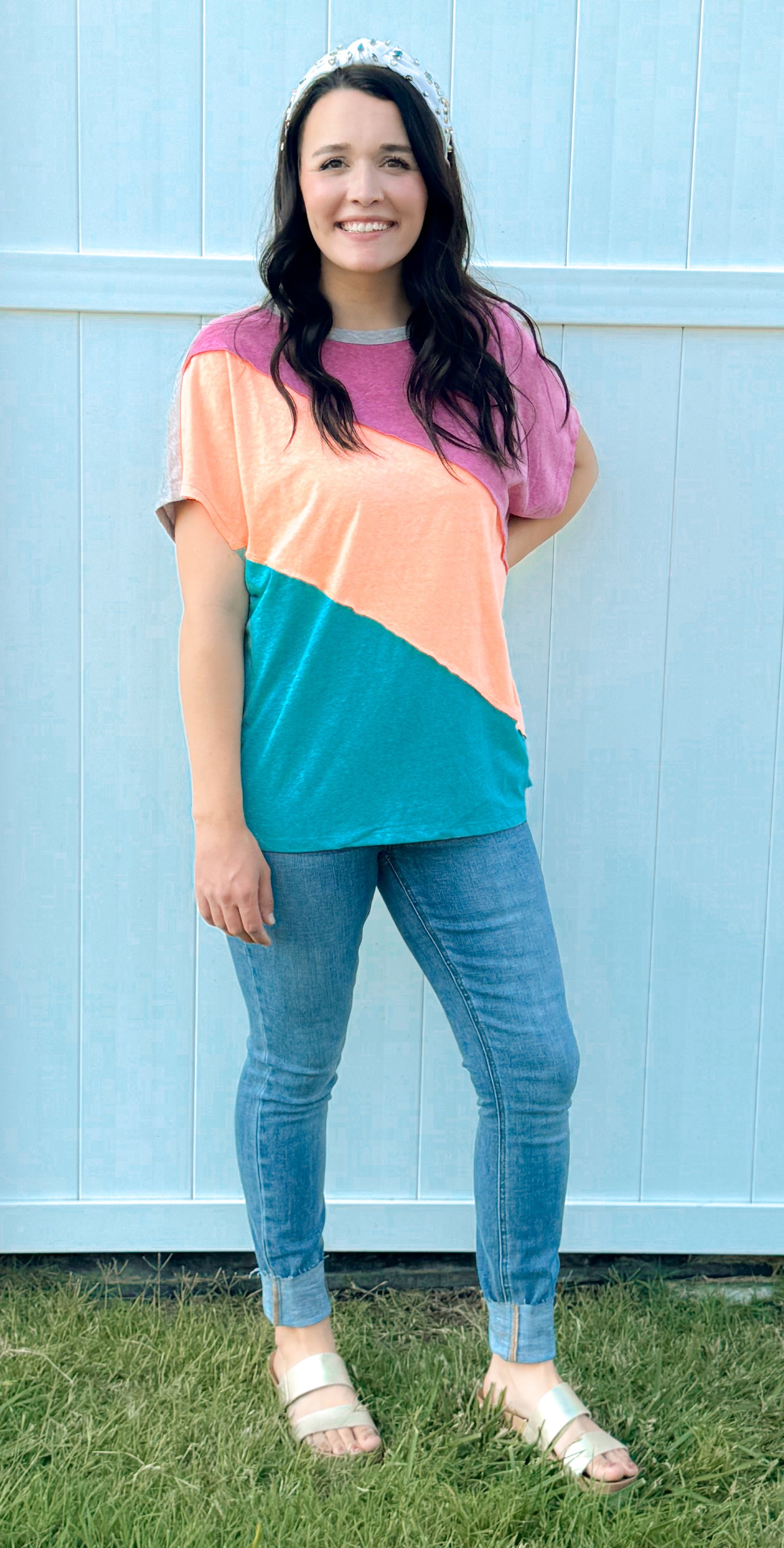 Triblend Color Block Dolman Sleeves Top