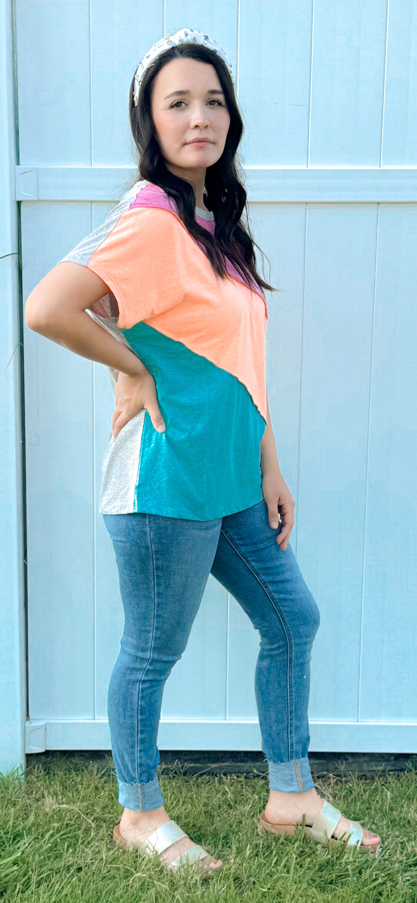 Triblend Color Block Dolman Sleeves Top