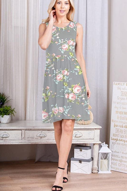 Soft Grey Floral Tank Dress