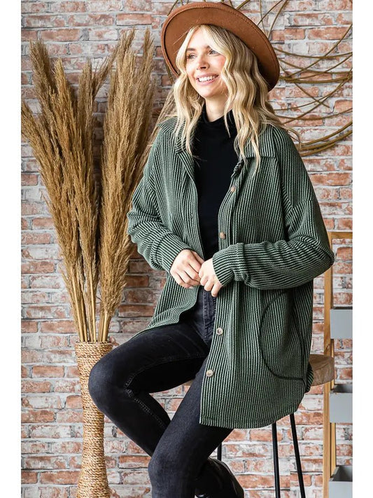 Solid Rib Knit Shacket - Amyliz Collections