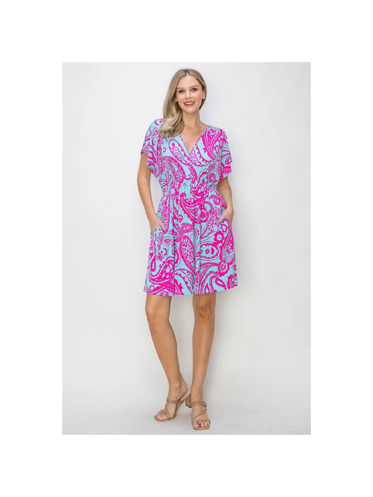 Paisley Print V-Neck Jersey Dress