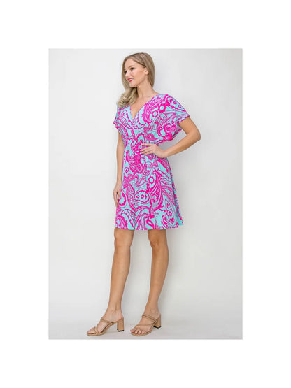 Paisley Print V-Neck Jersey Dress