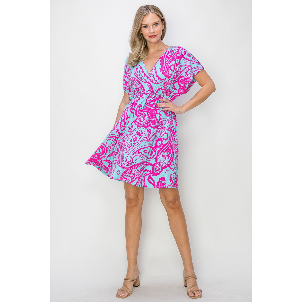 Paisley Print V-Neck Jersey Dress