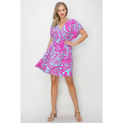 Paisley Print V-Neck Jersey Dress