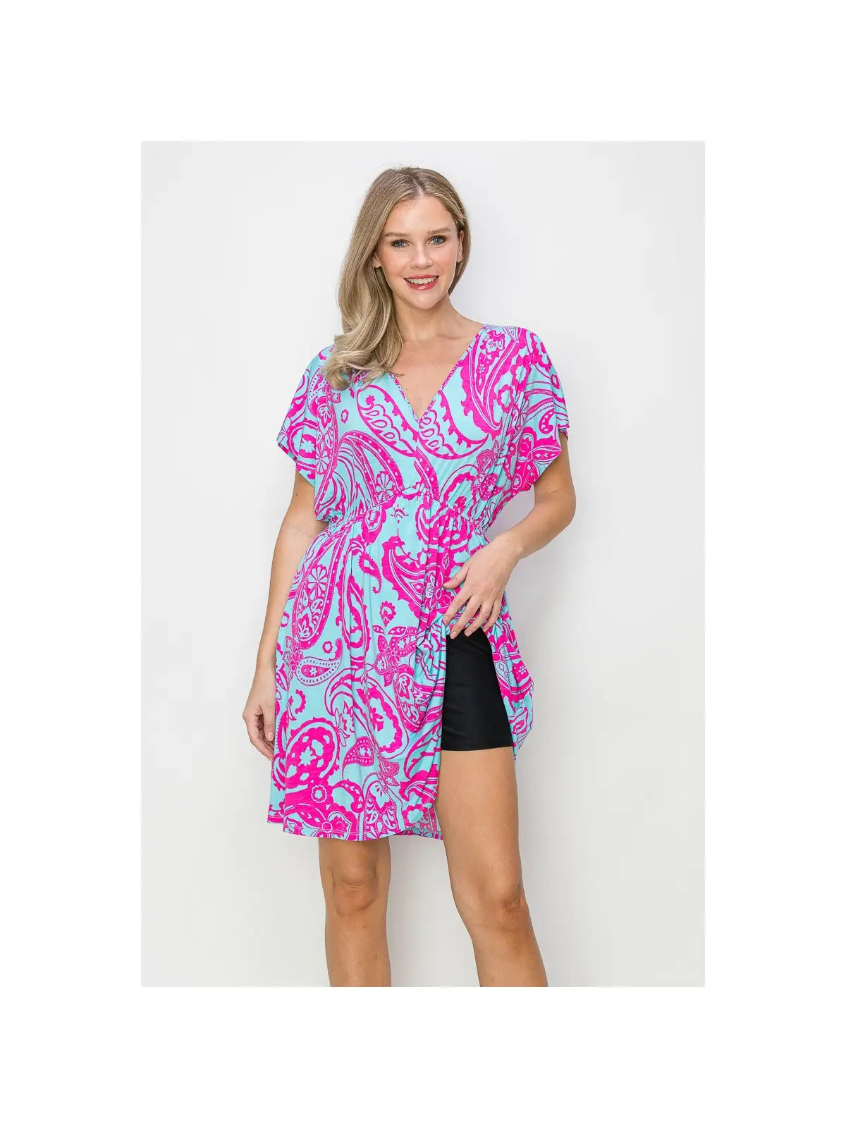 Paisley Print V-Neck Jersey Dress