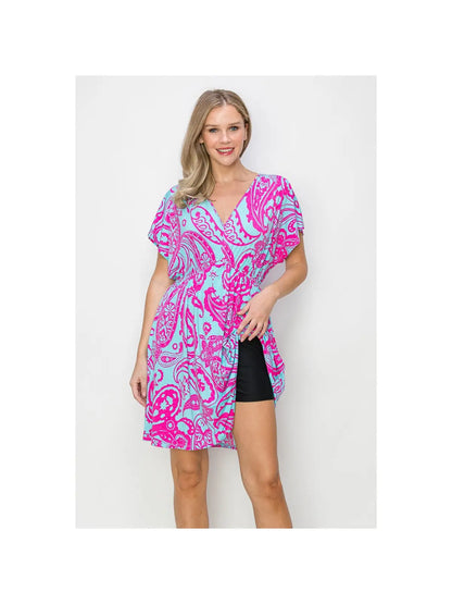 Paisley Print V-Neck Jersey Dress