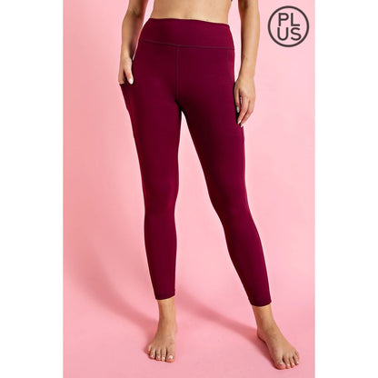 Plus Butter Basic Legging with Pockets: Burgundy