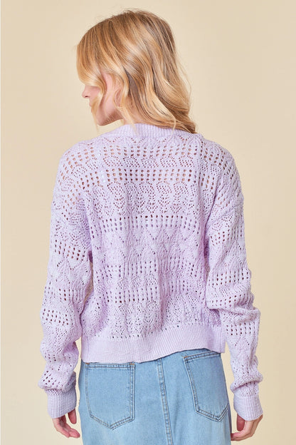 Pointelle Knitted V-Neck Crop Cardigan