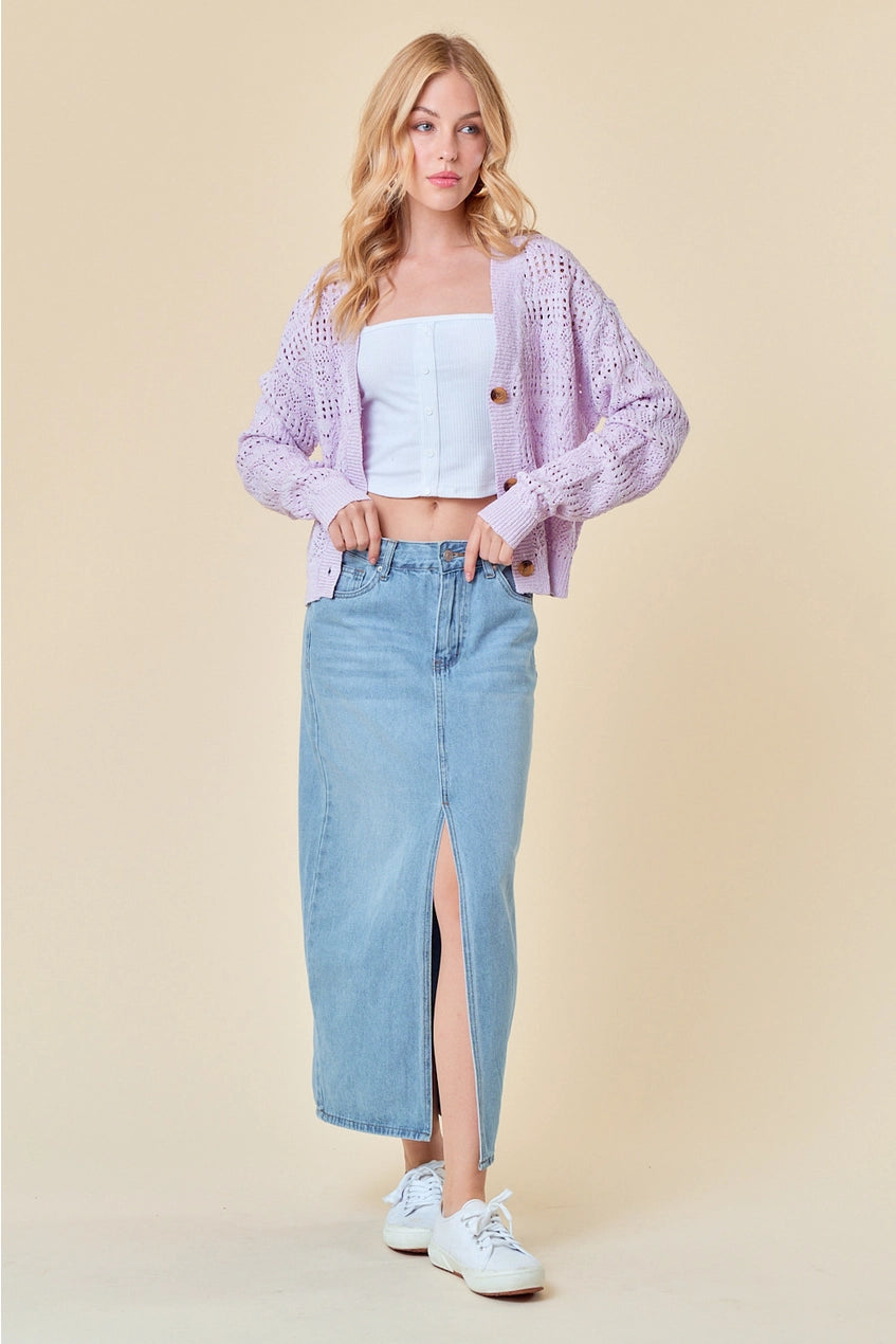 Pointelle Knitted V-Neck Crop Cardigan