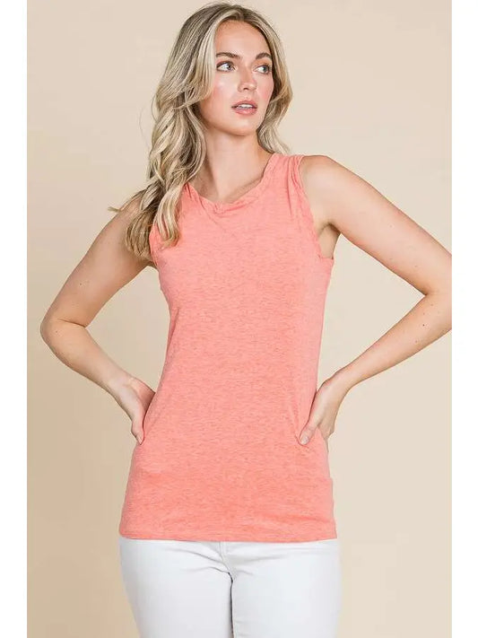 Twist Neck Band Halter Tank Top - Coral