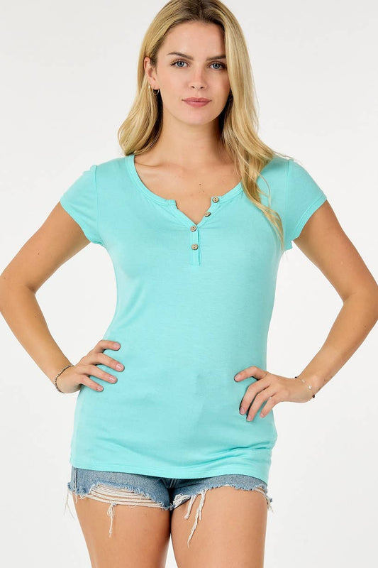 Short Sleeve Slim Button Top: Mint